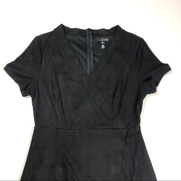 Aqua Faux Suede Asymmetric Faux Wrap Black Dress Medium - Picture 4 of 6
